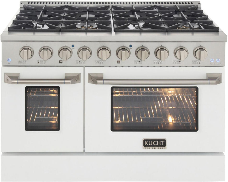 Kucht Professional 48 in. 6.7 cu ft. Propane Gas Range with White Door and Silver Knobs, KNG481/LP-W