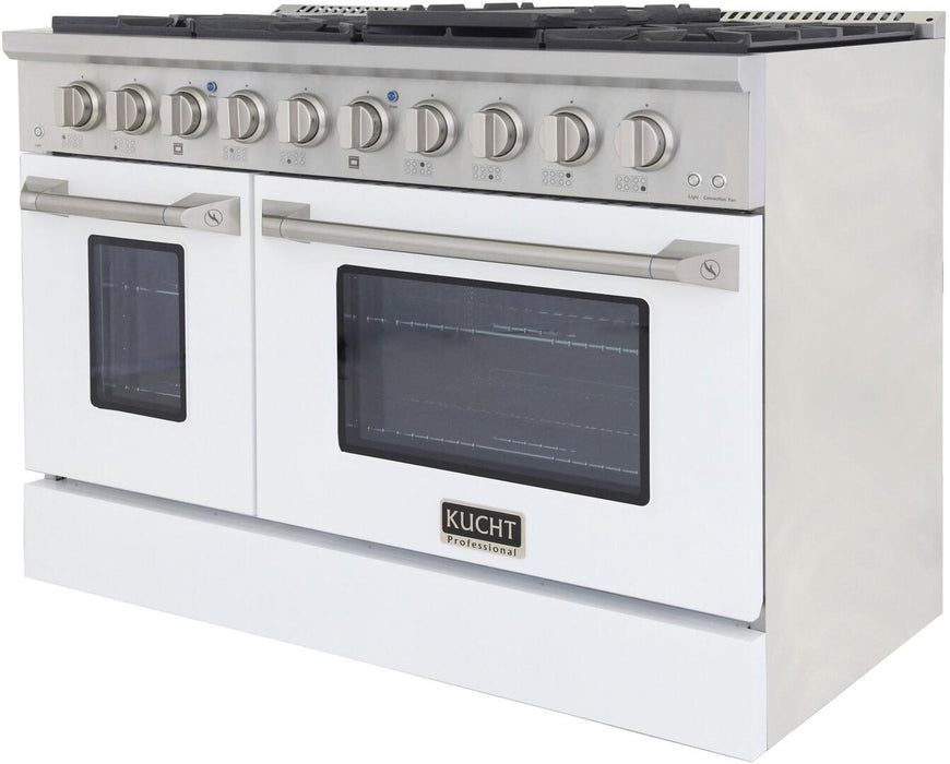 Kucht Professional 48 in. 6.7 cu ft. Natural Gas Range with White Door and Silver Knobs, KNG481-W