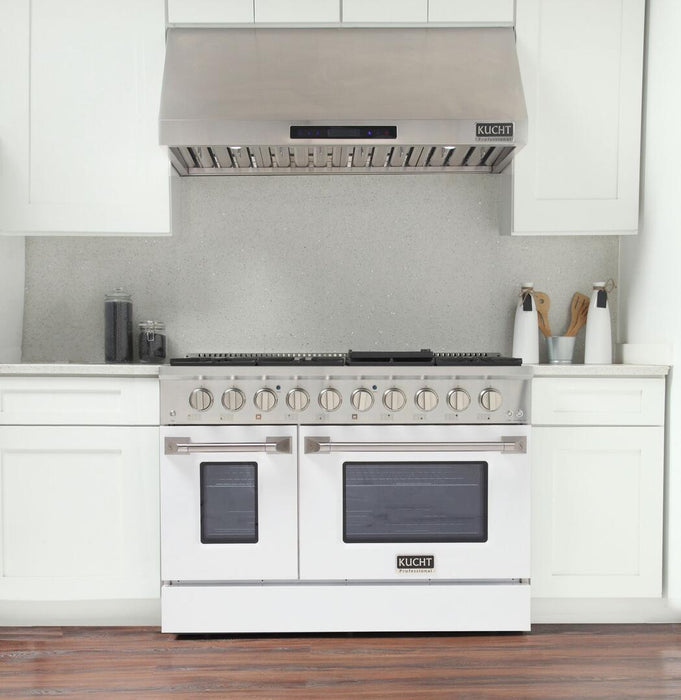 Kucht Professional 48 in. 6.7 cu ft. Natural Gas Range with White Door and Silver Knobs, KNG481-W