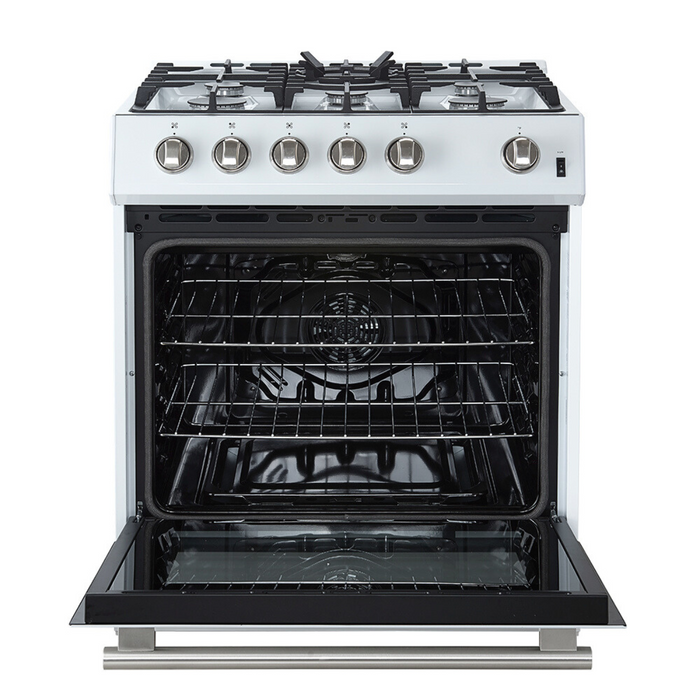 Forno Espresso 30” Gas Range in White with Silver Handles, FFSGS1116-30WHT