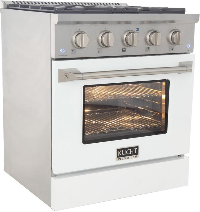 Kucht Professional 30 in. 4.2 cu ft. Propane Gas Range with White Door and Silver Knobs, KNG301/LP-W