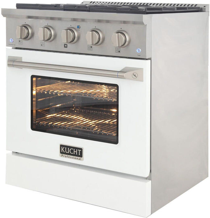 Kucht Professional 30 in. 4.2 cu ft. Natural Gas Range with White Door and Silver Knobs, KNG301-W