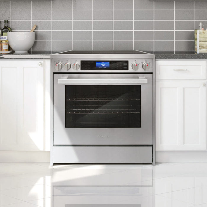 Cosmo Package - 30" Electric Range, Dishwasher, Refrigerator with Ice Maker, Wine Cooler and Microwave, COS-5PKG-266