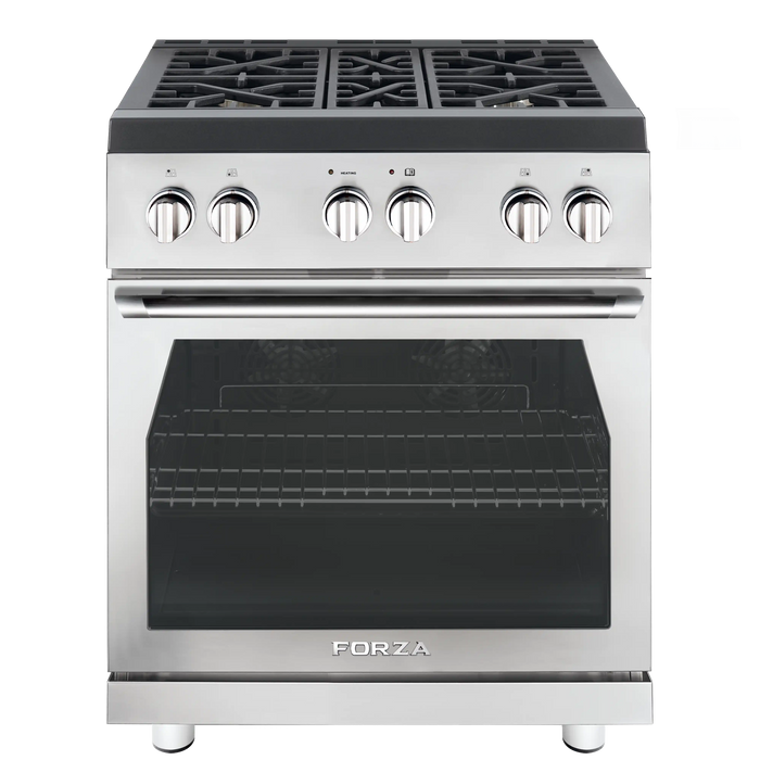 Forza 3-Piece Appliance Package - 30-Inch Gas Range, 11-Inch Pro-Style Under Cabinet Range Hood, & 24-Inch Dishwasher in Stainless Steel