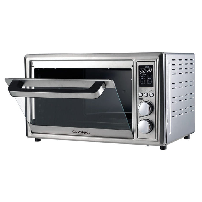 Cosmo 12" Electric Air Fryer Toaster Oven with LED Display, Air Fry Basket, Rotisserie Fork, 1800W in Stainless Steel, COS-317AFOSS