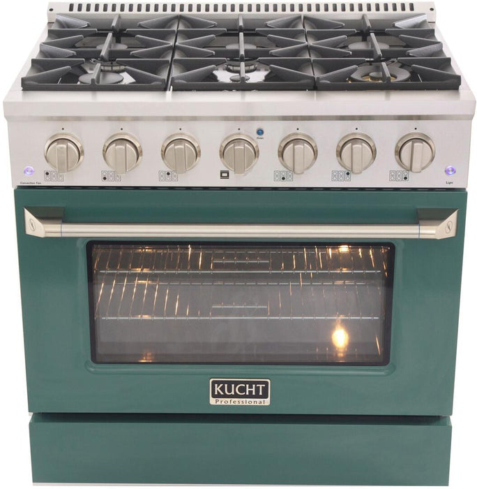 Kucht Professional 36 in. 5.2 cu ft. Propane Gas Range with Green Door and Silver Knobs, KNG361/LP-G