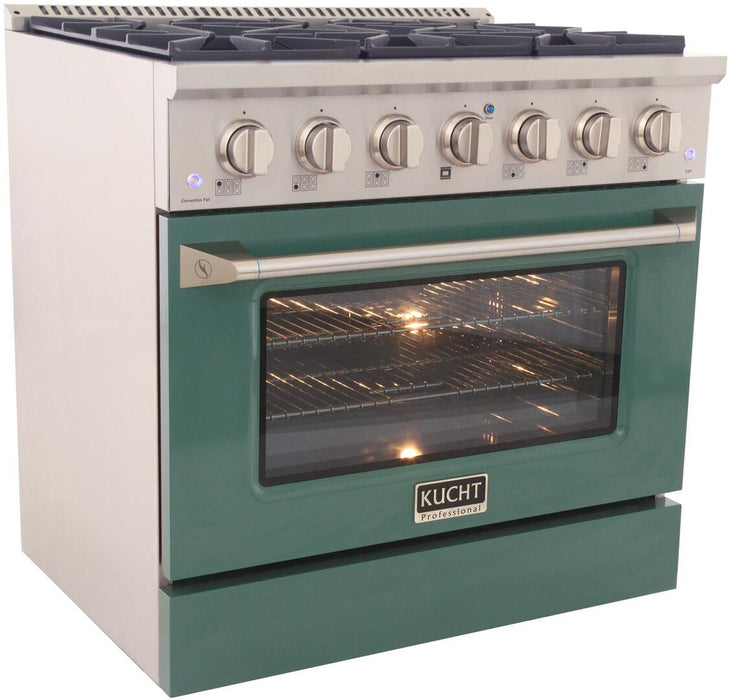 Kucht Professional 36 in. 5.2 cu ft. Natural Gas Range with Green Door and Silver Knobs, KNG361-G