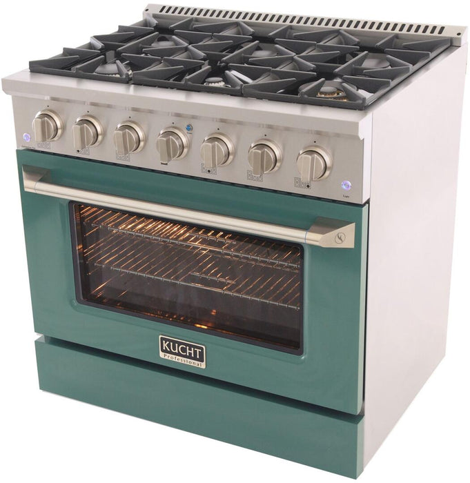 Kucht Professional 36 in. 5.2 cu ft. Propane Gas Range with Green Door and Silver Knobs, KNG361/LP-G