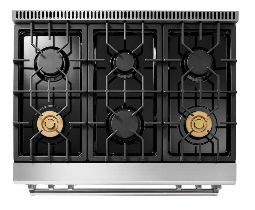 Thor Kitchen 2-Piece Appliance Package - 36-Inch Gas Range with Tilt Panel & Premium Under Cabinet Hood in Stainless Steel