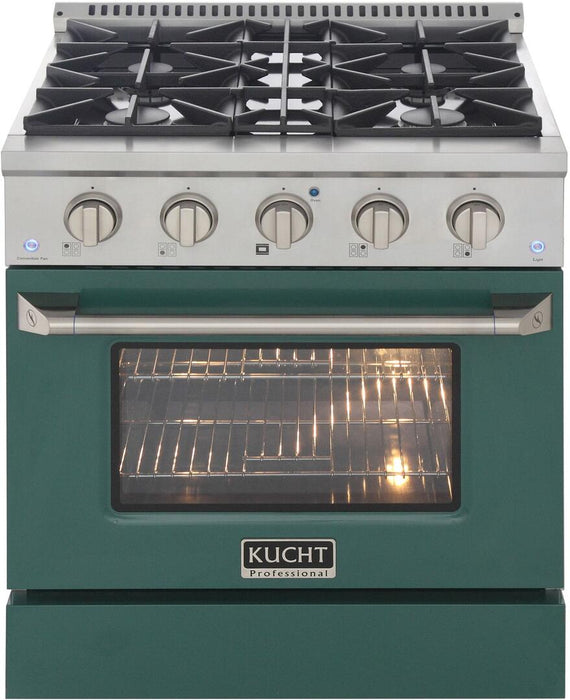 Kucht Professional 30 in. 4.2 cu ft. Propane Gas Range with Green Door and Silver Knobs, KNG301/LP-G