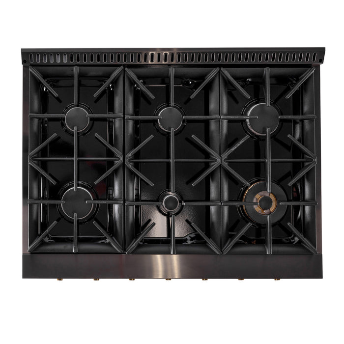 Kucht Gemstone Professional 36" 5.2 cu. ft. Dual Fuel Range in Titanium Stainless Steel with Gold Accents, KED364