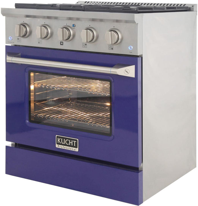 Kucht Professional 30 in. 4.2 cu ft. Propane Gas Range with Blue Door and Silver Knobs, KNG301/LP-B