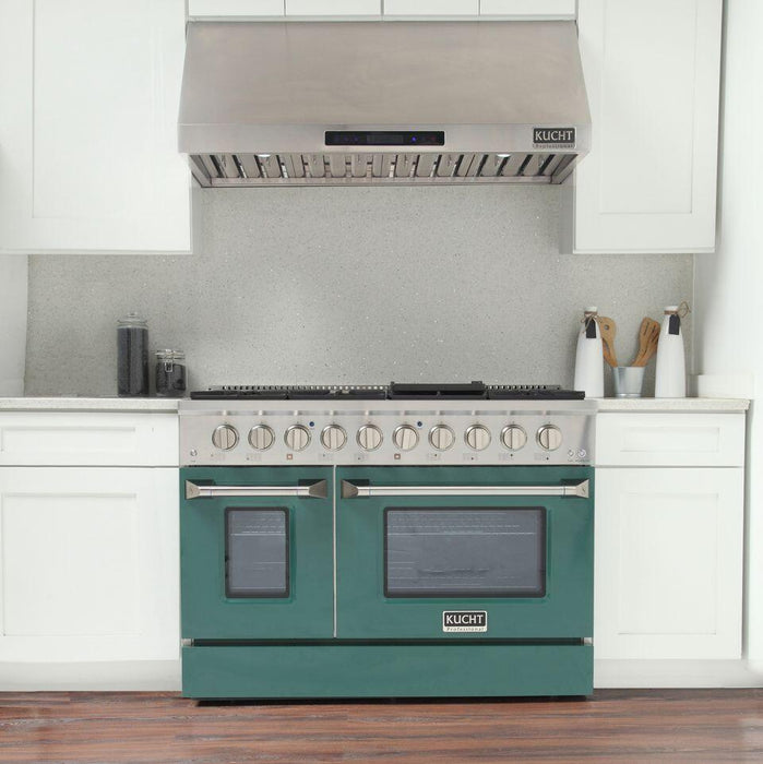 Kucht Professional 48 in. 6.7 cu ft. Propane Gas Range with Green Door and Silver Knobs, KNG481/LP-G