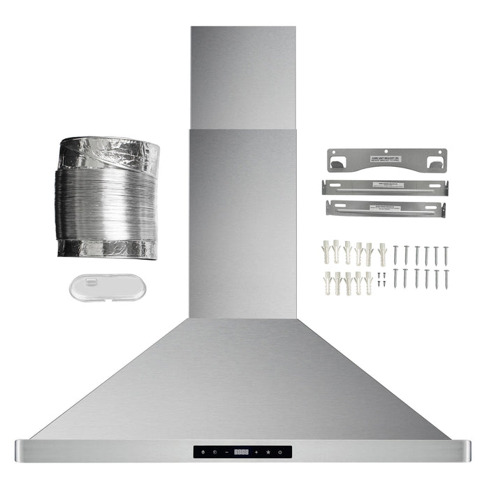 Cosmo 30" 380 CFM Convertible Wall Mount Range Hood with Digital Touch Controls and Carbon Filter Kit, COS-63175S-DL