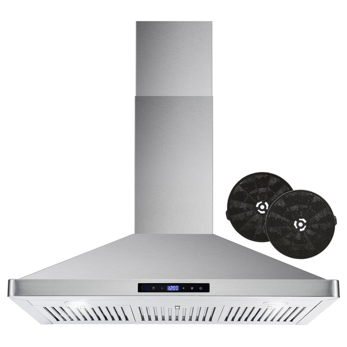 Cosmo 36" 380 CFM Convertible Wall Mount Range Hood with Push Button Controls and Carbon Filter Kit, COS-63190S-DL