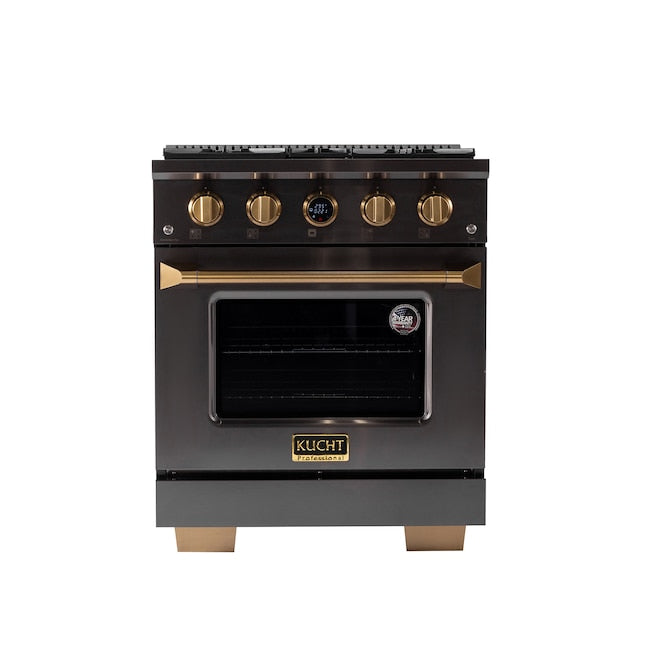 Kucht 30" 4.2 cu. ft. 4 Burner Natural Gas Dual Fuel Range in Titanium Stainless Steel with Digital Thermostat