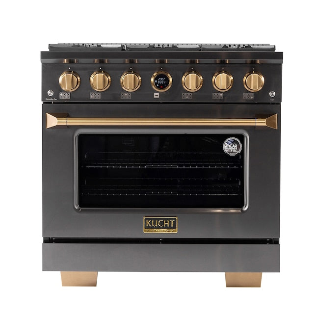 Kucht 36" 5.2 cu. ft. 6 Burner Natural Gas Dual Fuel Range in Titanium Stainless Steel with Digital Thermostat