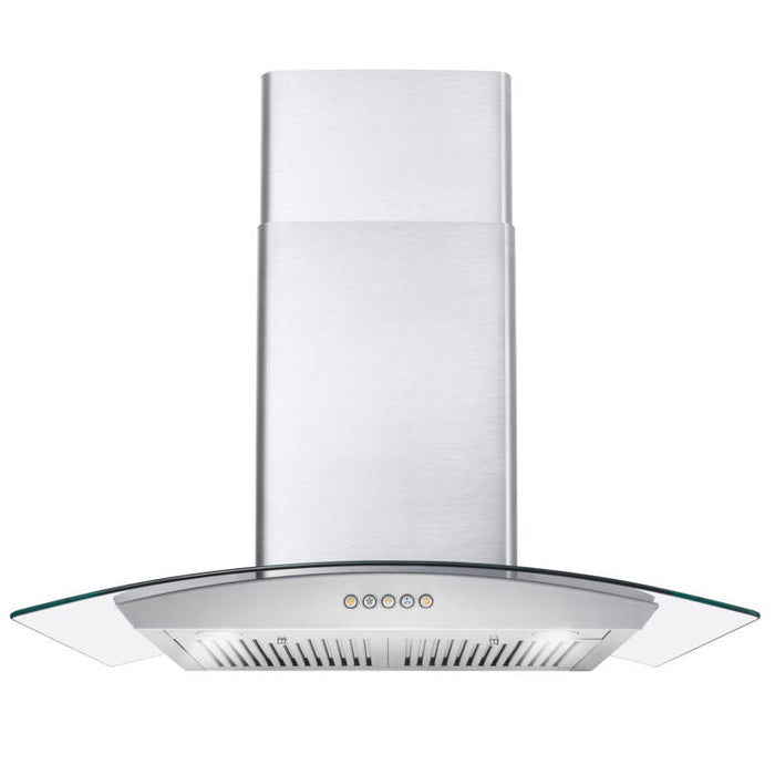 Cosmo 30" 380 CFM Convertible Wall Mount Range Hood with Glass Canopy, Push Button Controls and Carbon Filter Kit, COS-668A750-DL