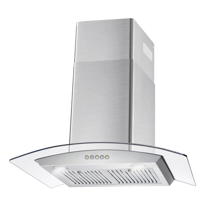 Cosmo 30" 380 CFM Convertible Wall Mount Range Hood with Glass Canopy, Push Button Controls and Carbon Filter Kit, COS-668A750-DL