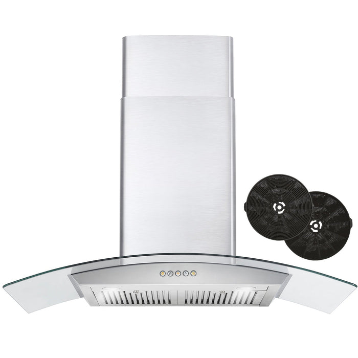 Cosmo 36" 380 CFM Convertible Wall Mount Range Hood with Glass Canopy, Push Button Controls and Carbon Filter Kit, COS-668A900-DL