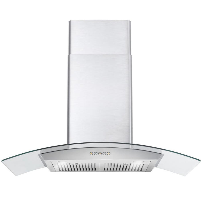 Cosmo 36" 380 CFM Convertible Wall Mount Range Hood with Glass Canopy, Push Button Controls and Carbon Filter Kit, COS-668WRC90-DL