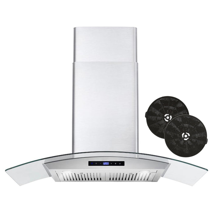 Cosmo 36" 380 CFM Convertible Wall Mount Range Hood with Glass Canopy, Digital Touch Controls and Carbon Filter Kit, COS-668WRCS90-DL