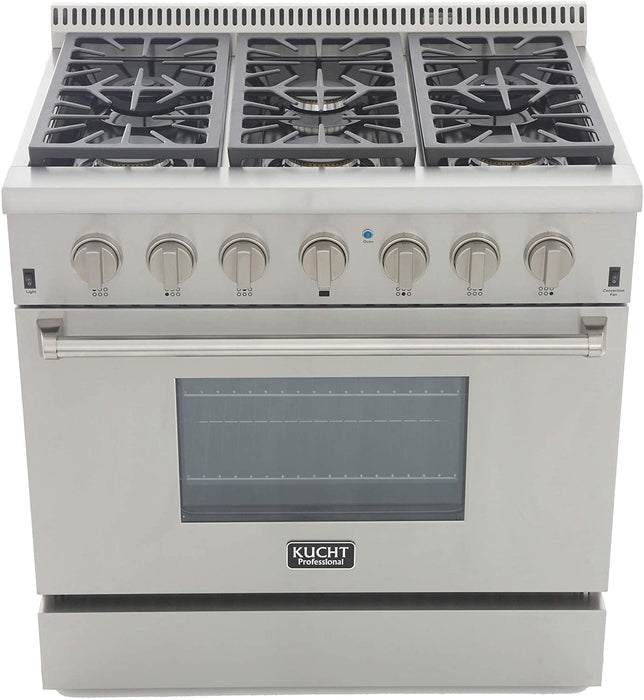 Kucht Professional 36 in. 5.2 cu ft. Propane Gas Range with Classic Silver Knobs, KRG3618U/LP-S