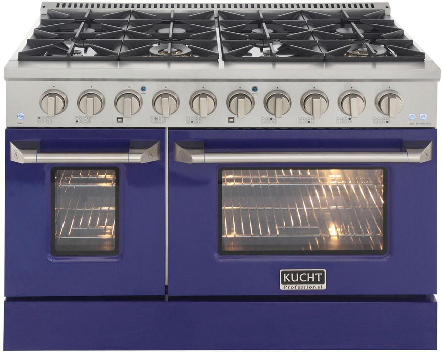 Kucht Professional 48 in. 6.7 cu ft. Propane Gas Range with Blue Door and Silver Knobs, KNG481/LP-B