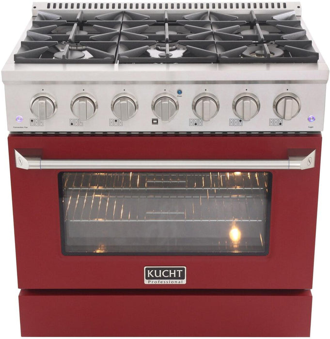 Kucht Professional 36 in. 5.2 cu ft. Natural Gas Range with Red Door and Silver Knobs, KNG361-R