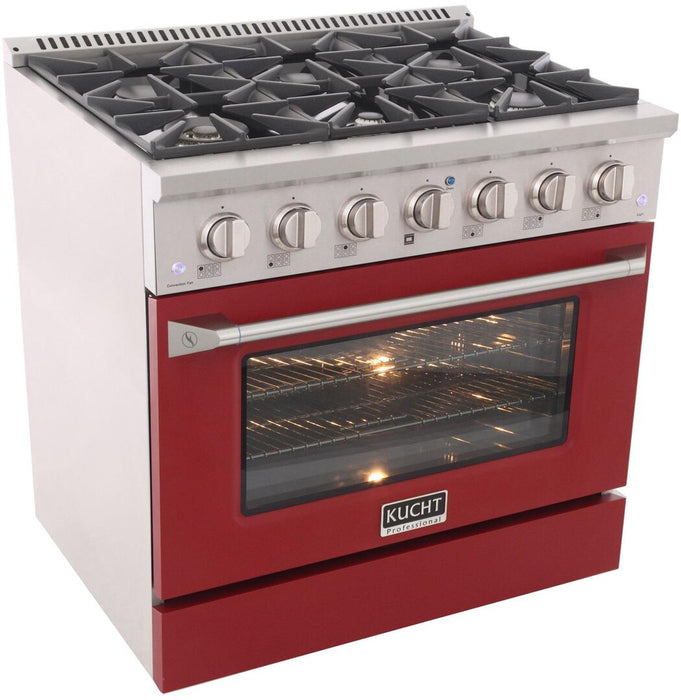 Kucht Professional 36 in. 5.2 cu ft. Propane Gas Range with Red Door and Silver Knobs, KNG361/LP-R