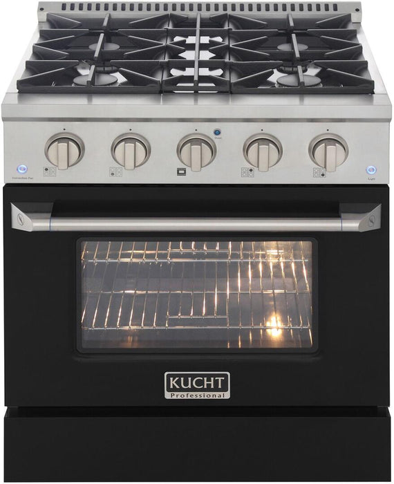 Kucht Professional 30 in. 4.2 cu ft. Natural Gas Range with Black Door and Silver Knobs, KNG301-K