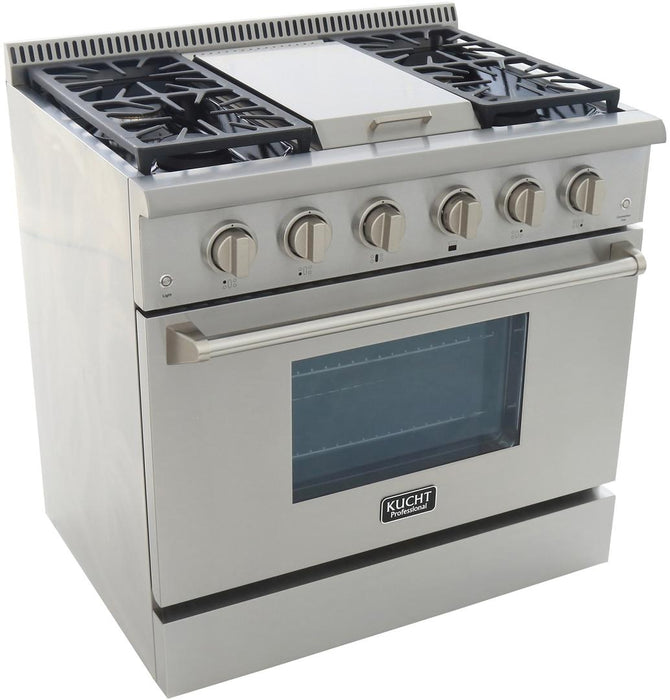 Kucht Professional 36 in. 5.2 cu ft. Natural Gas Range with Griddle and Silver Knobs, KRG3609U-S