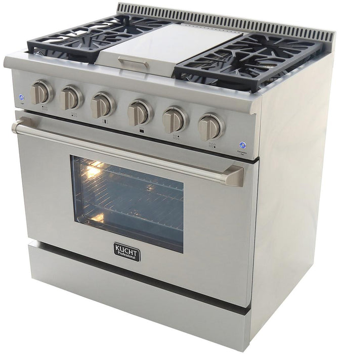 Kucht Professional 36 in. 5.2 cu ft. Propane Gas Range with Griddle and Silver Knobs, KRG3609U/LP-S