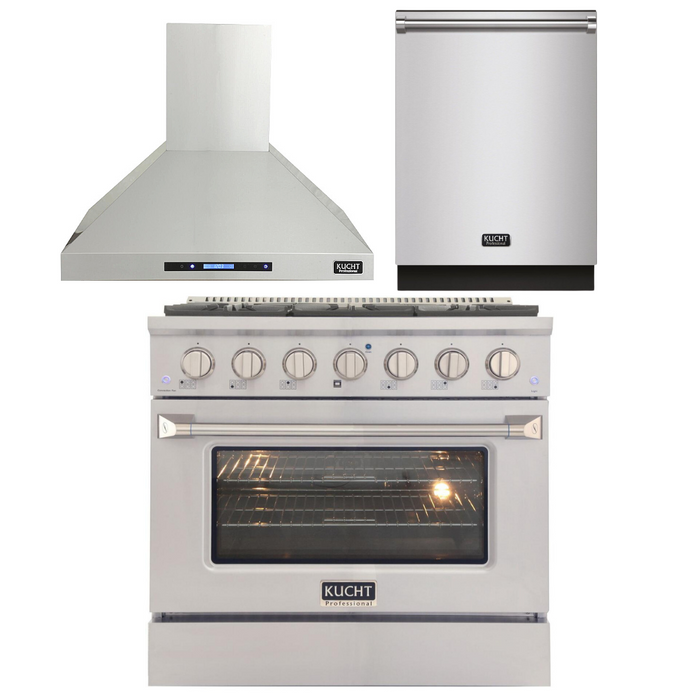 Kucht Professional 36 in. 5.2 cu ft. Natural Gas Range, Range Hood & Dishwasher Package, AP-KNG361-S-2