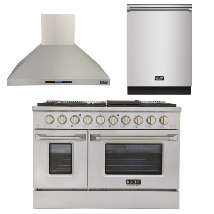 Kucht Professional 48 in. 6.7 cu ft. Natural Gas Range, Range Hood & Dishwasher Package, AP-KNG481-S-2