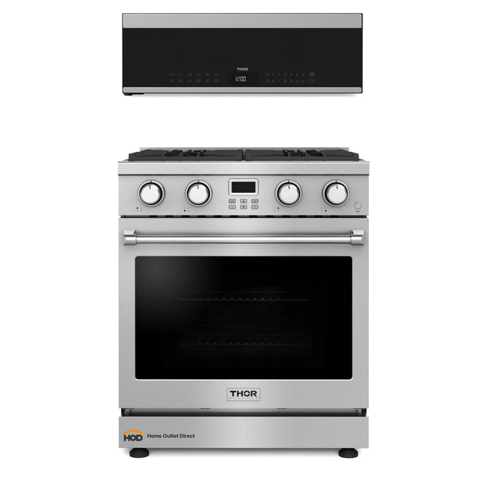 Thor Kitchen A-Series 2-Piece Appliance Package - 30-Inch Gas Range and Over-the-Range Microwave & Vent Hood in Stainless Steel