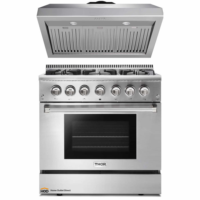 Thor Kitchen 2-Piece Pro Appliance Package - 36-Inch Dual Fuel Range & Premium Under Cabinet Hood in Stainless Steel