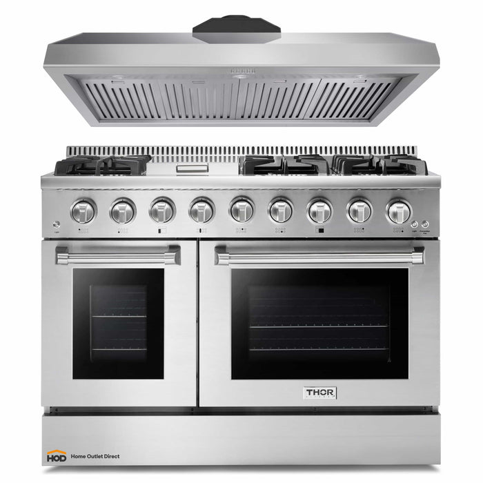 Thor Kitchen 2-Piece Pro Appliance Package - 48-Inch Gas Range & Under Cabinet 11-Inch Tall Hood in Stainless Steel