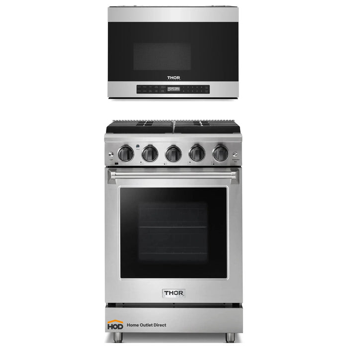 Thor Kitchen 2-Piece Appliance Package - 24-Inch Gas Range and Over-the-Range Microwave & Vent Hood in Stainless Steel