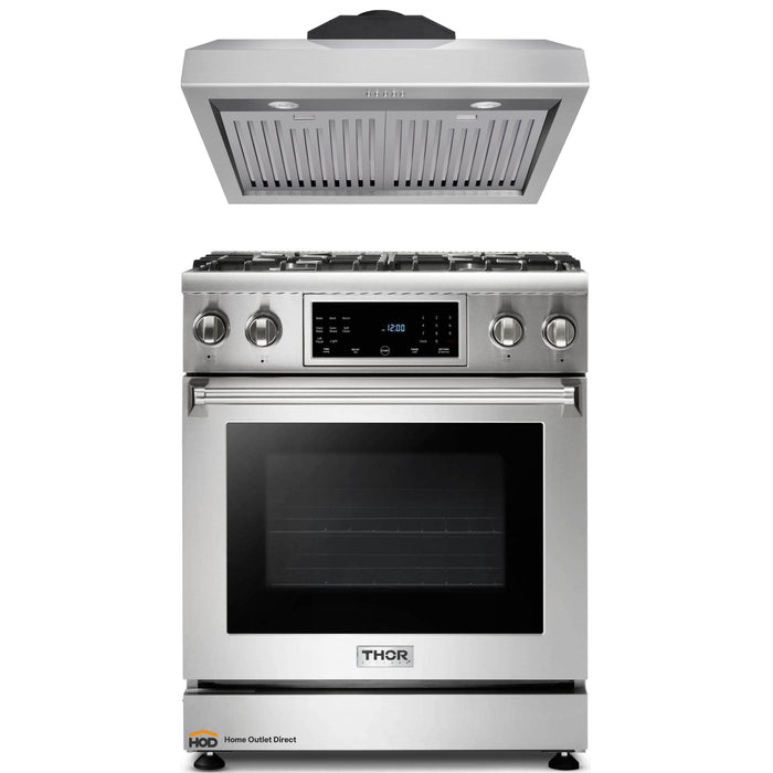 Thor Kitchen 2-Piece Appliance Package - 30-Inch Gas Range with Tilt Panel & Premium Under Cabinet Hood in Stainless Steel