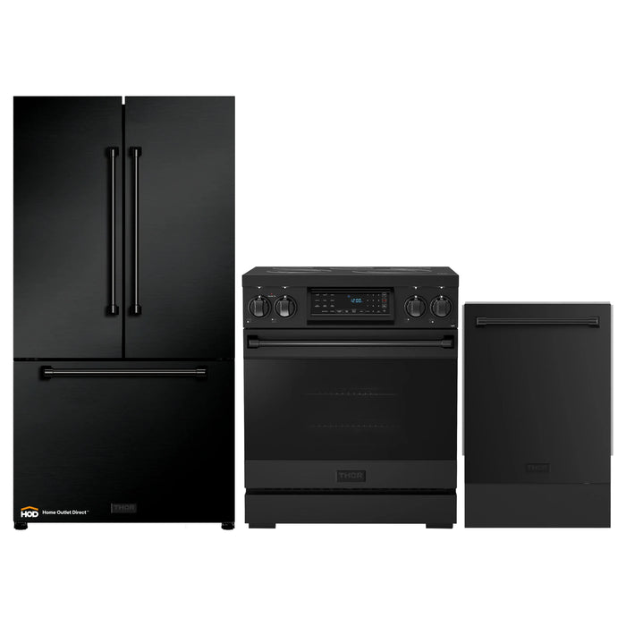 Thor Kitchen Gordon Ramsay 3-Piece Appliance Package - 30-Inch Electric Range with Tilt Panel Touch Control, Refrigerator, and Dishwasher in Black