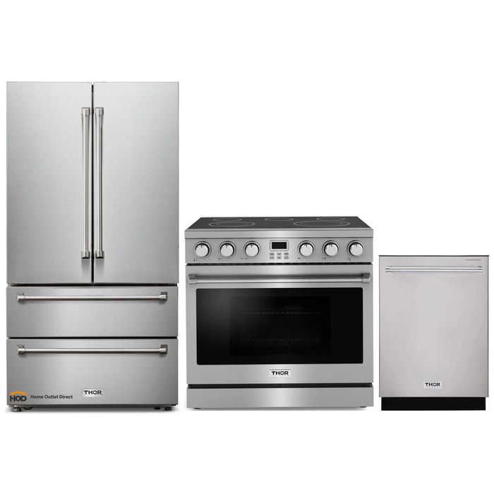 Thor Kitchen A-Series 3-Piece Appliance Package - 36-Inch Electric Range, Refrigerator, and Dishwasher in Stainless Steel