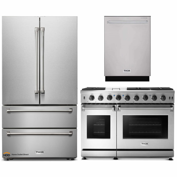 Thor Kitchen 3-Piece Appliance Package - 48-Inch Gas Range, Dishwasher & Refrigerator in Stainless Steel