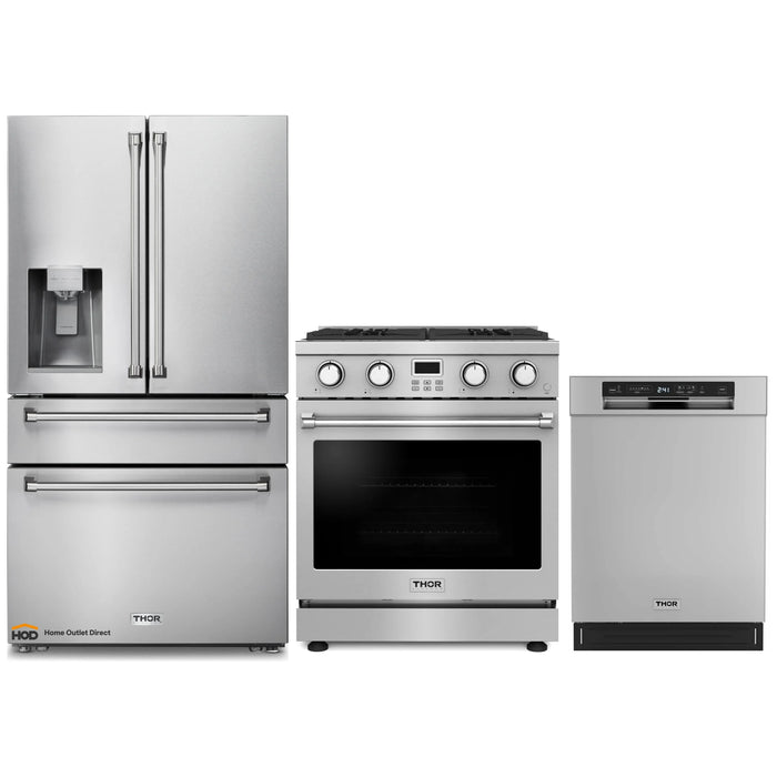 Thor Kitchen A-Series 3-Piece Appliance Package - 30-Inch Gas Range, Refrigerator with Water Dispenser, and Dishwasher in Stainless Steel