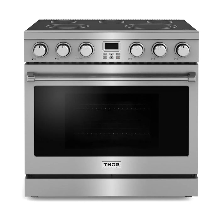 Thor Kitchen A-Series 2-Piece Appliance Package - 36-Inch Electric Range and Wall Mount Range Hood in Stainless Steel