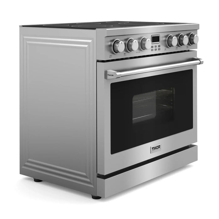 Thor Kitchen A-Series 2-Piece Appliance Package - 36-Inch Electric Range and Pro-Style Wall Mount Range Hood in Stainless Steel