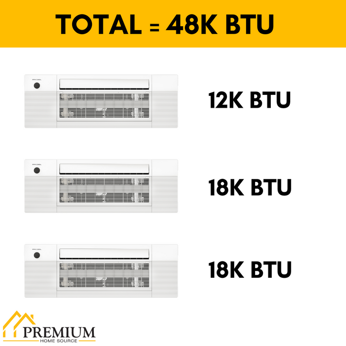 MRCOOL DIY Mini Split - 48,000 BTU 3 Zone Ceiling Cassette Ductless Air Conditioner and Heat Pump with 50 ft. Install Kit, DIYM348HPC01C74