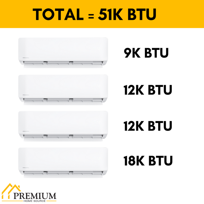 MRCOOL DIY Mini Split - 51,000 BTU 4 Zone Ductless Air Conditioner and Heat Pump, DIY-B-448HP09121218
