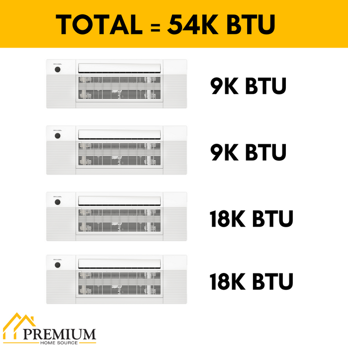 MRCOOL DIY Mini Split - 54,000 BTU 4 Zone Ceiling Cassette Ductless Air Conditioner and Heat Pump with 25 ft. Install Kit, DIYM448HPC07C84