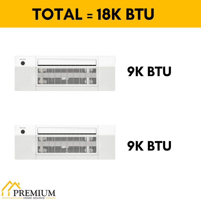 MRCOOL DIY Mini Split - 18,000 BTU 2 Zone Ceiling Cassette Ductless Air Conditioner and Heat Pump with 35 ft. Install Kit, DIYM218HPC00C13